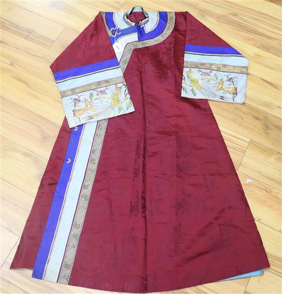 A Chinese maroon satin ladys robe